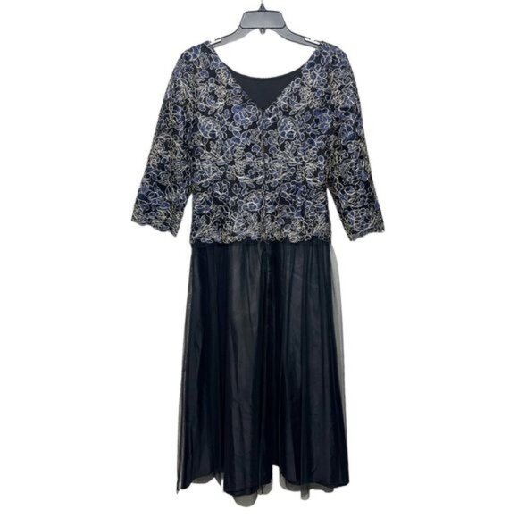 ALEX EVENINGS Faux Two-Piece Cocktel Midi Dress in Black Blue Size 8 - Picture 3 of 11